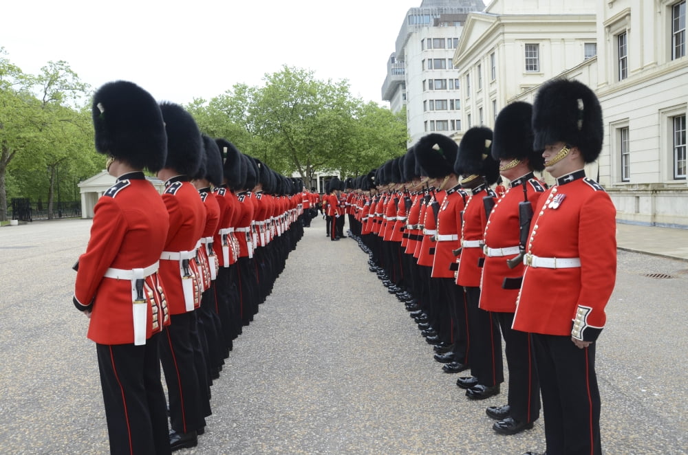 Welsh Guards stand in formation during the Trooping the Colour ceremony Canvas Art - Andrew ChittockStocktrek Images (18 x 12)