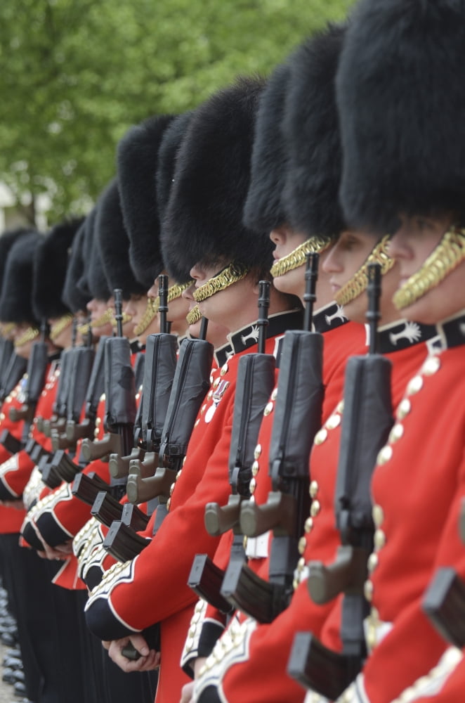 Welsh Guards stand in formation during the Trooping the Colour ceremony Canvas Art - Andrew ChittockStocktrek Images (23 x 35)