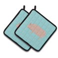thumbnail image 1 of Welsh Pig Blue Check Pair of Pot Holders - Blue, 1 of 1