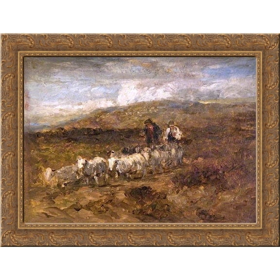 Welsh Shepherds 24x18 Gold Ornate Wood Framed Canvas Art by David Cox