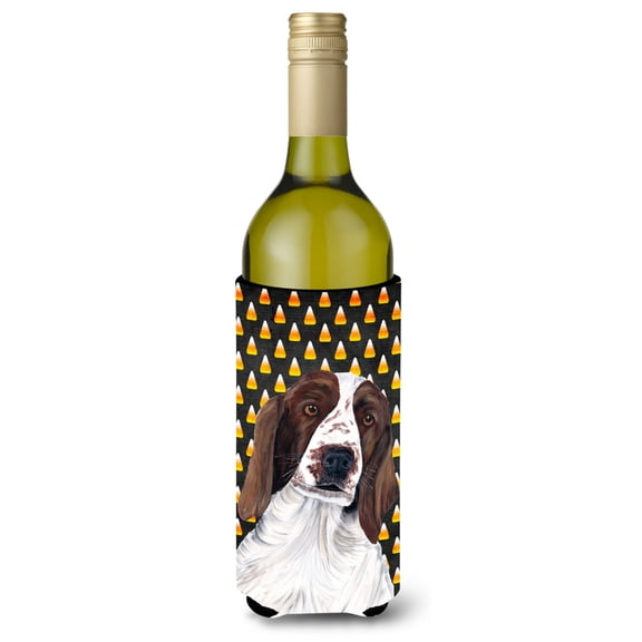 Welsh Springer Spaniel Candy Corn Halloween Portrait Wine Bottle Hugger