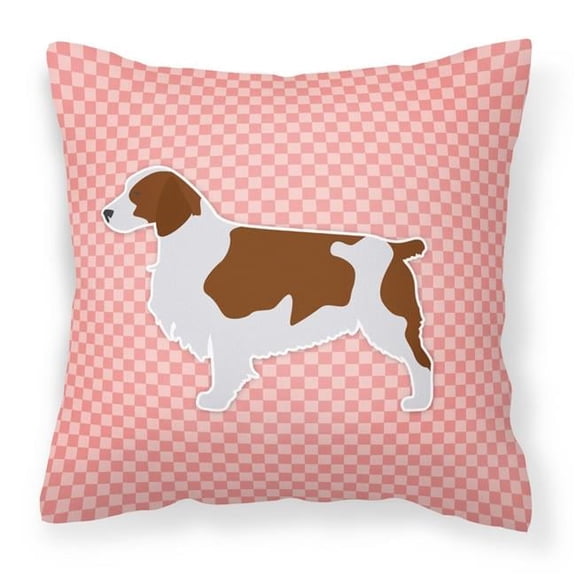 Welsh Springer Spaniel Checkerboard Pink Fabric Decorative Pillow
