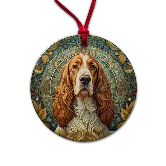 Welsh Springer Spaniel Dog Art Nouveau Christmas Tree Holiday Round Ceramic Ornament