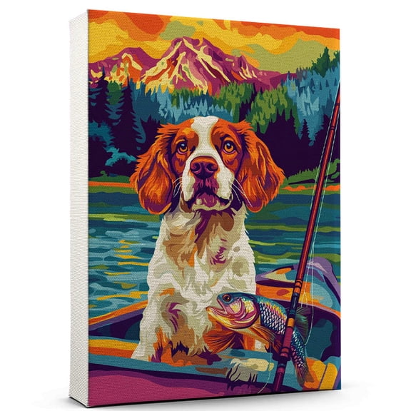Welsh Springer Spaniel Dog Fishing Canvas – Funny Welsh Springer Spaniel Dog Playing Fishing Canvas Wall Art for Sports Lovers, Pet Lovers, Home Decor