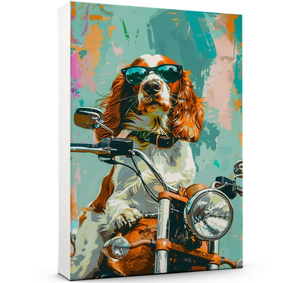 Welsh Springer Spaniel Dog Poster Riding A Motorcycle - Welsh Springer Spaniel Dog Canvas Wall Art For Bedroom Decor - Gifts For Men - Gifts For Men