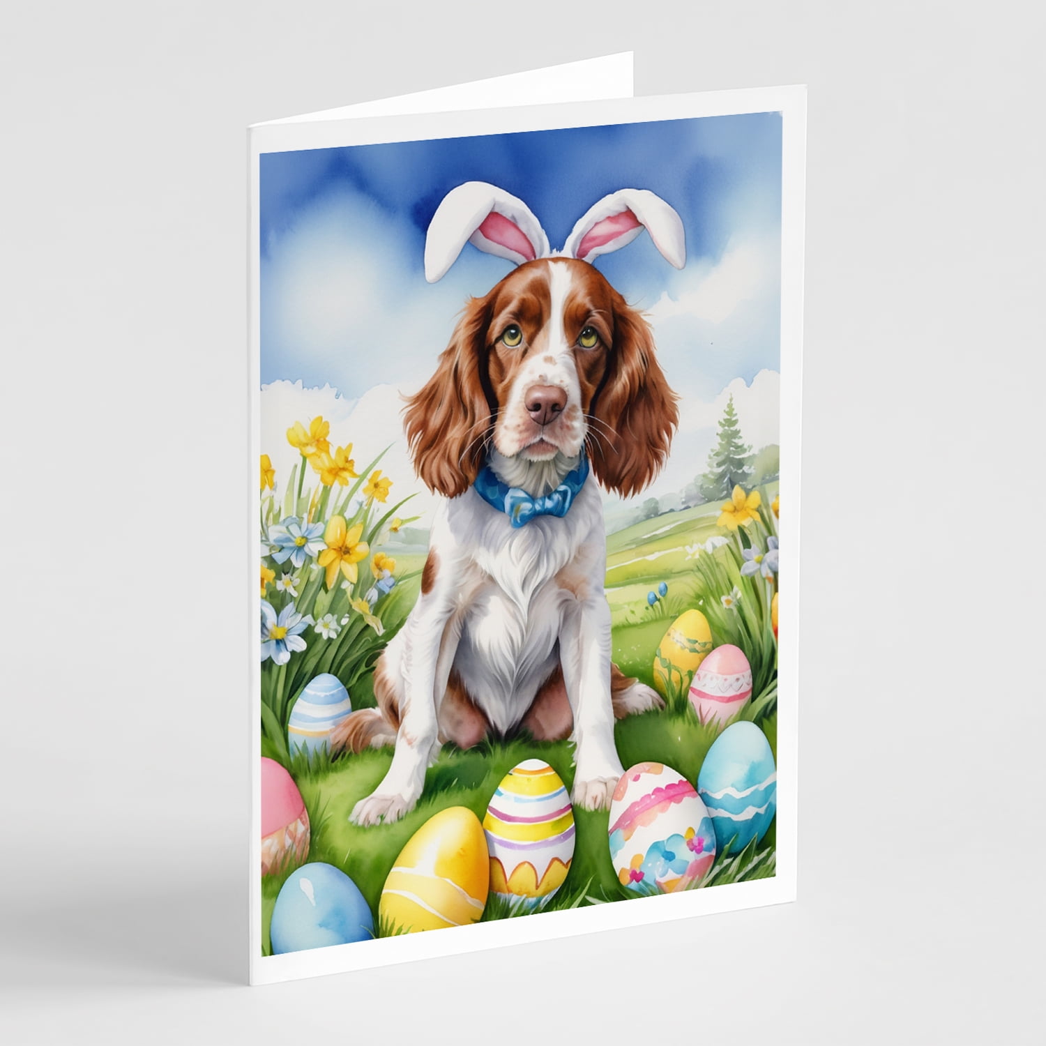 Welsh Springer Spaniel Easter Egg Hunt Greeting Cards Pack of 8 7 in x 5 in