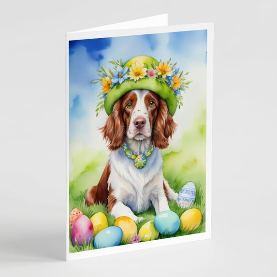 Welsh Springer Spaniel Easter Egg Hunt Greeting Cards Pack of 8 7 in x 5 in