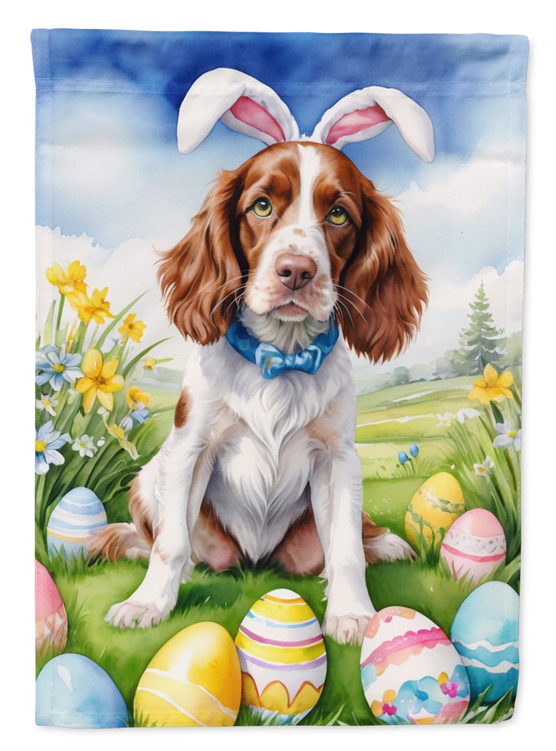Welsh Springer Spaniel Easter Egg Hunt House Flag 28 in x 40 in