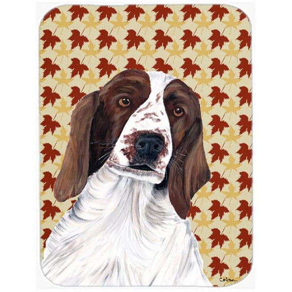 Welsh Springer Spaniel Fall Leaves Portrait Glass Cutting Board - Large