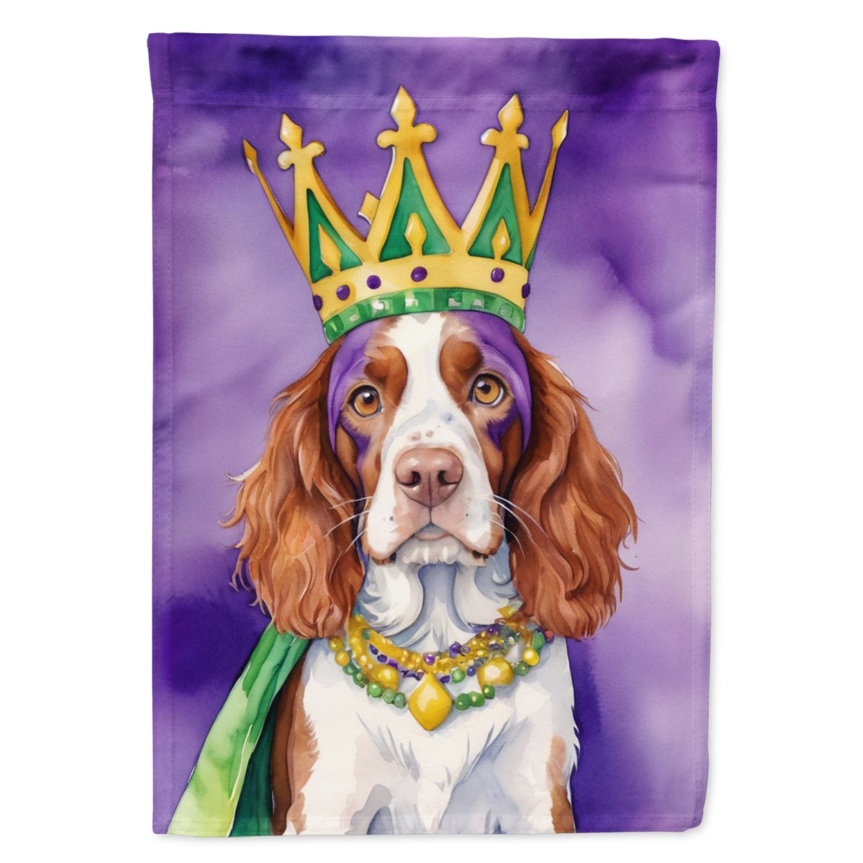 Welsh Springer Spaniel King of Mardi Gras Garden Flag