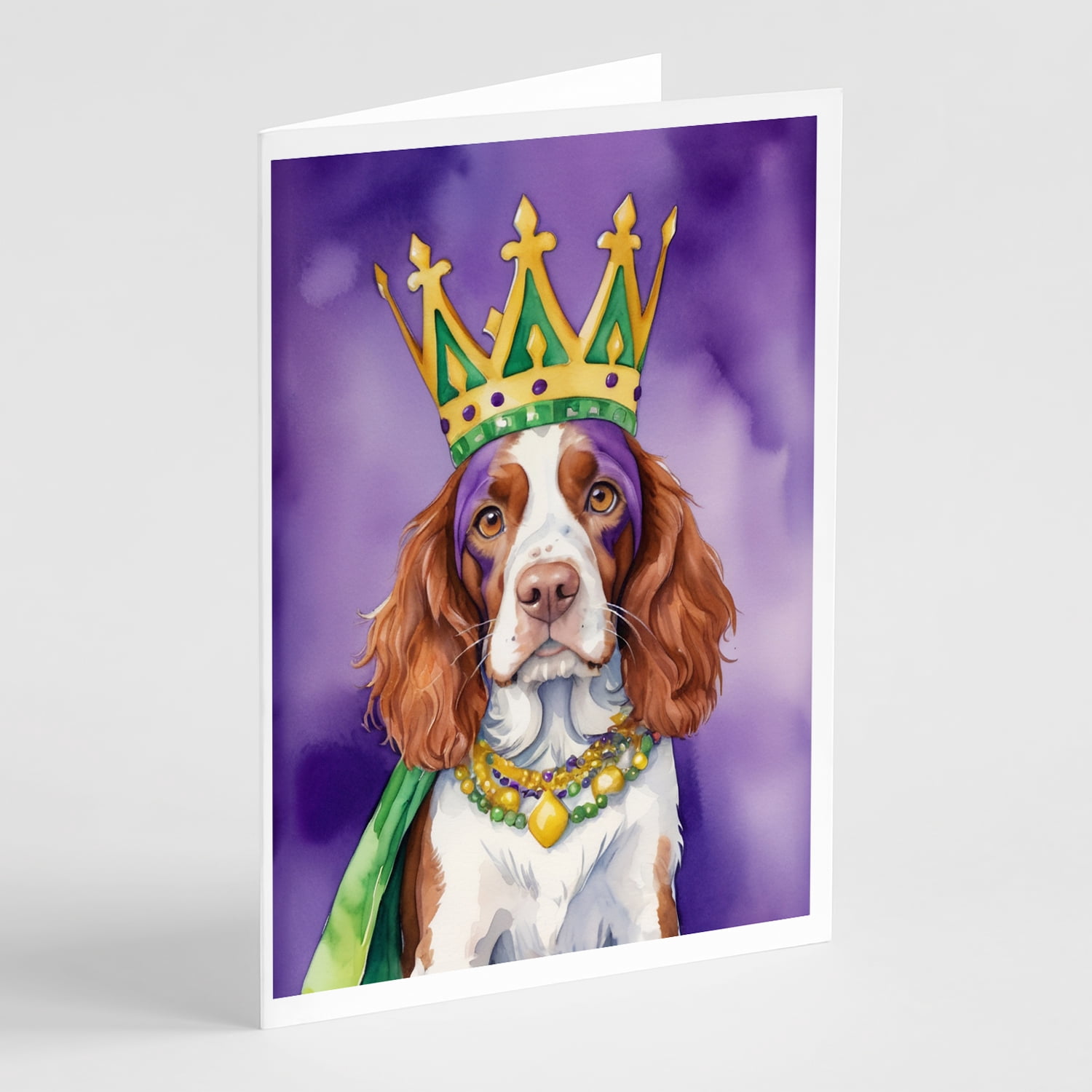 Welsh Springer Spaniel King of Mardi Gras Greeting Cards Pack of 8 7 in x 5 in