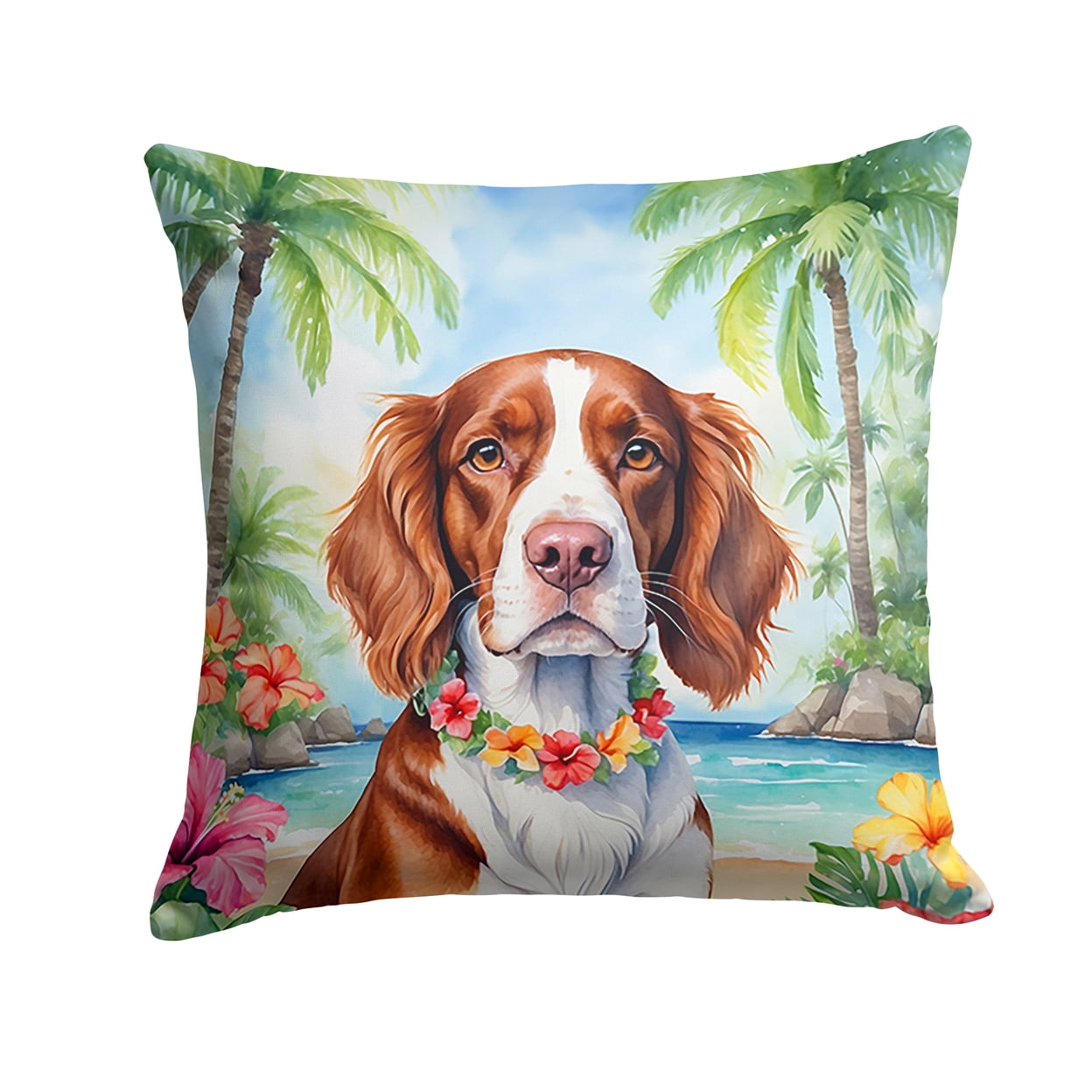 Welsh Springer Spaniel Luau Throw Pillow 18 in x 18 in