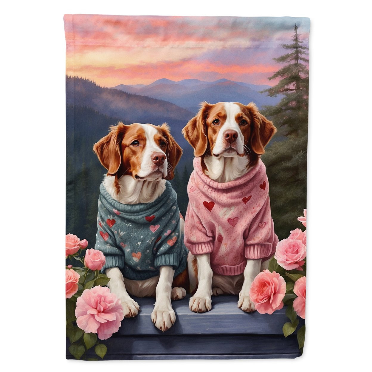 Welsh Springer Spaniel Two Hearts House Flag