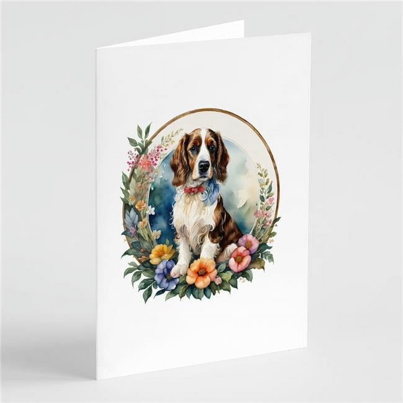 Welsh Springer Spaniel and Flowers Greeting Cards and Envelopes Pack of 8 7 in x 5 in