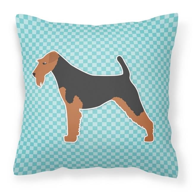 Welsh Terrier Checkerboard Blue Fabric Decorative Pillow