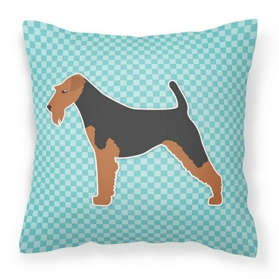 Welsh Terrier Checkerboard Blue Fabric Decorative Pillow