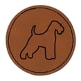 thumbnail image 1 of Welsh Terrier Dog Outline 2.5" Faux Leather Round Engraved Iron-On Patch - Brown, 1 of 6
