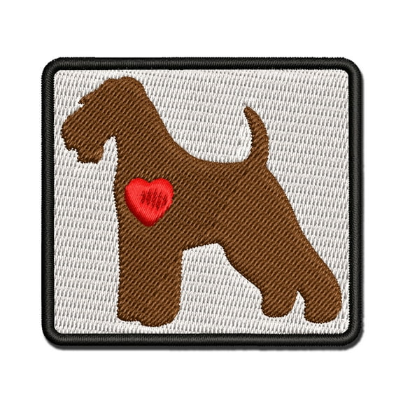 Welsh Terrier Dog with Heart Applique Multi-Color Embroidered Iron-On Patch - 3 Inch Medium