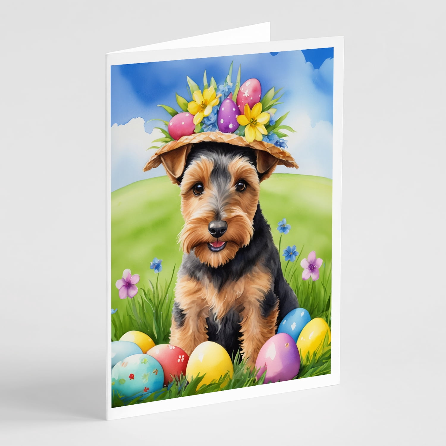 Welsh Terrier Easter Egg Hunt Greeting Cards Pack of 8 7 in x 5 in