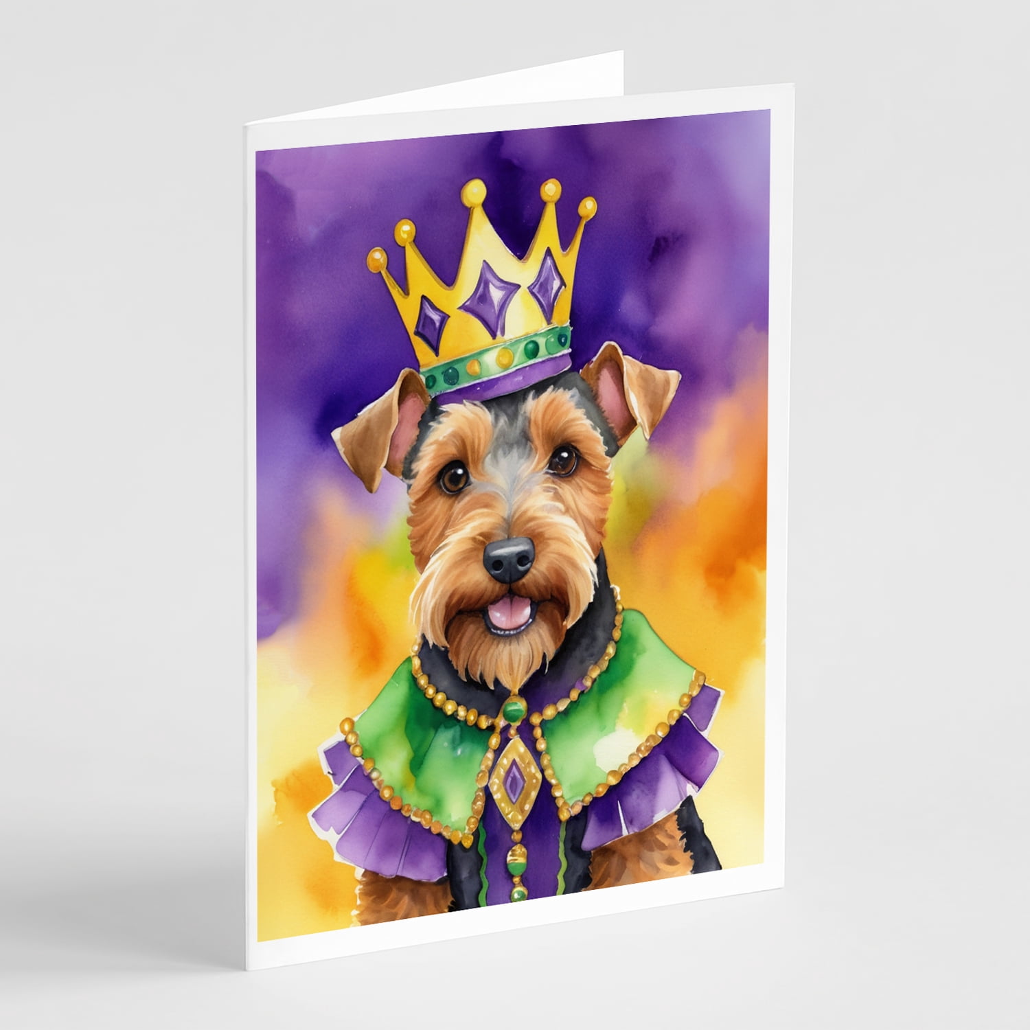 Welsh Terrier King of Mardi Gras Greeting Cards Pack of 8 7 in x 5 in