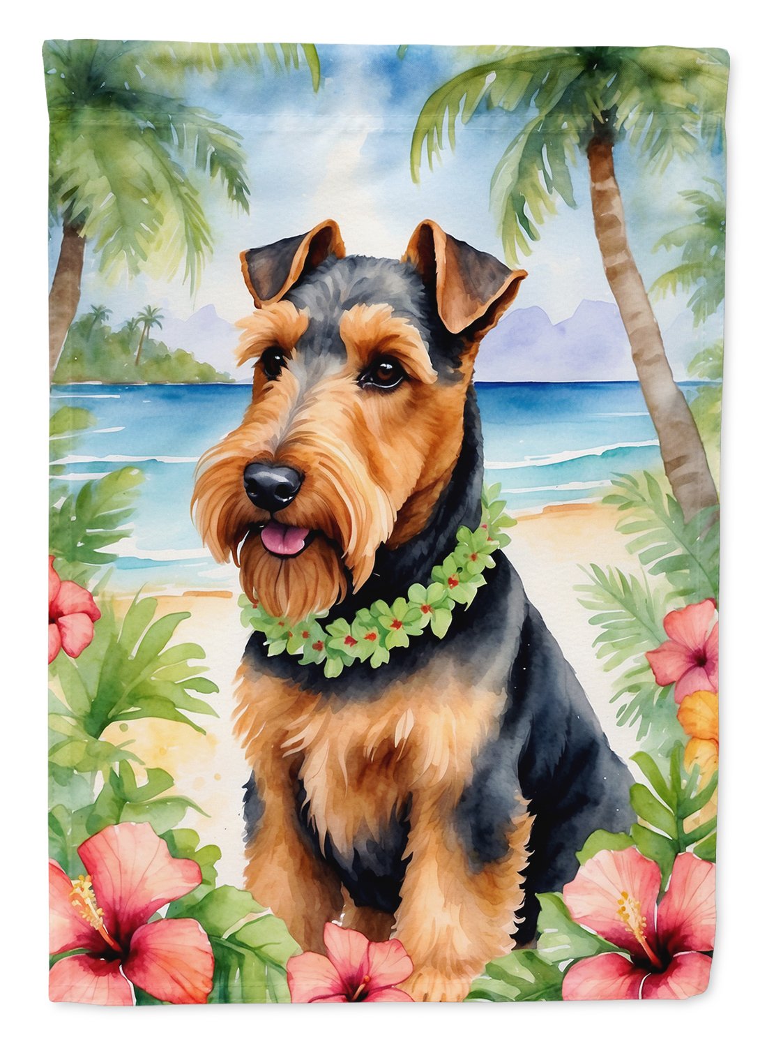 Welsh Terrier Luau Garden Flag 11.25 in x 15.5 in
