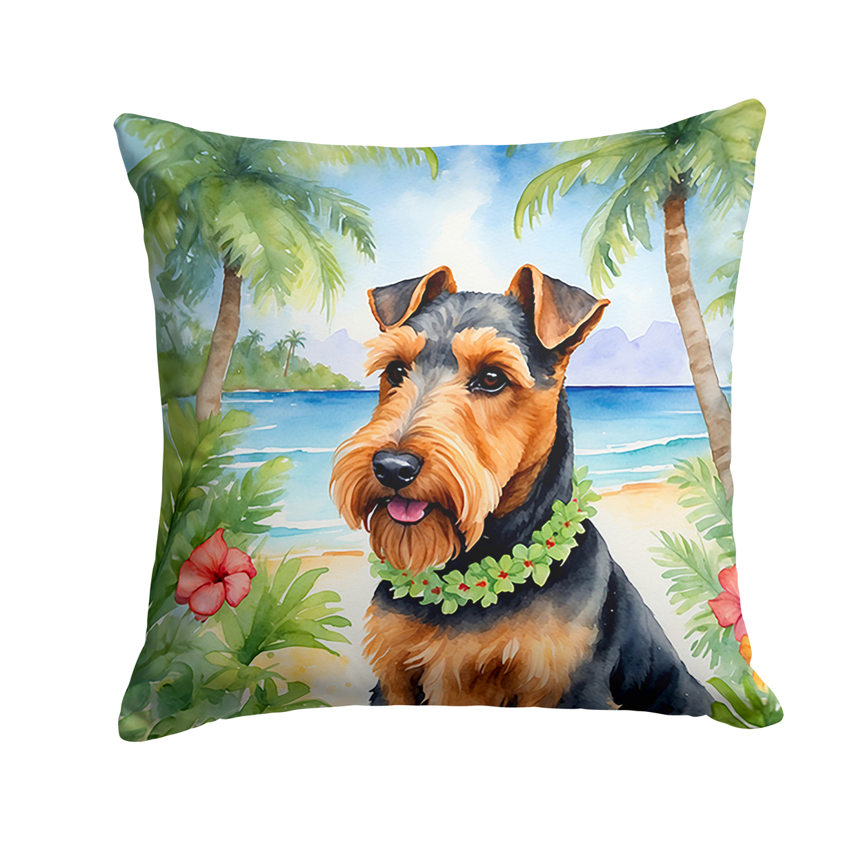 Welsh Terrier Luau Throw Pillow 18 in x 18 in