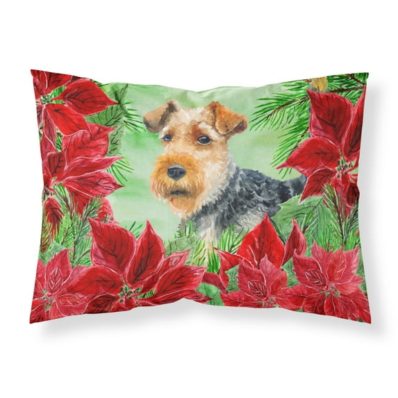Welsh Terrier Poinsettas Fabric Standard Pillowcase