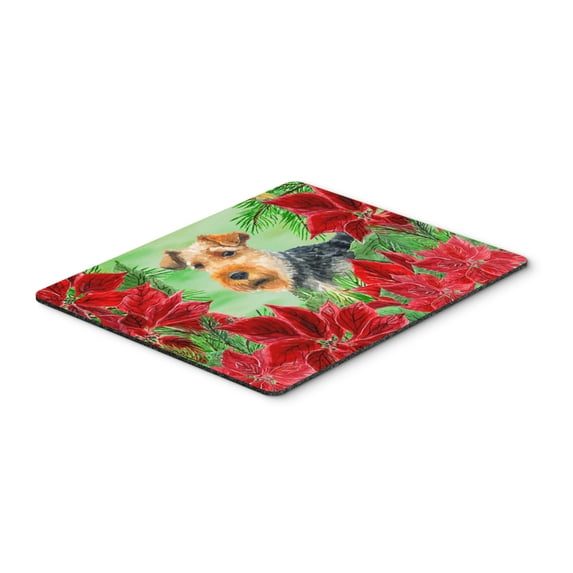 Welsh Terrier Poinsettas Mouse Pad Hot Pad or Trivet