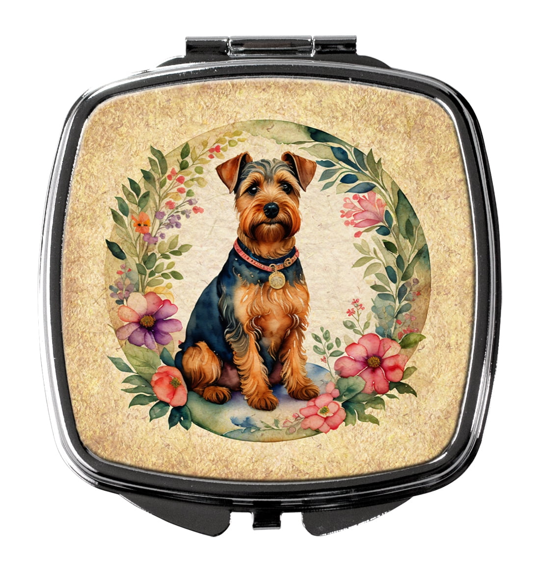 Welsh Terrier and Flowers Compact Mirror 2.75 in x 3 in