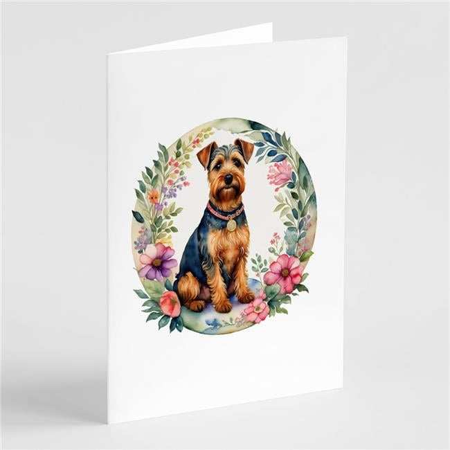 Welsh Terrier and Flowers Greeting Cards and Envelopes Pack of 8 7 in x 5 in