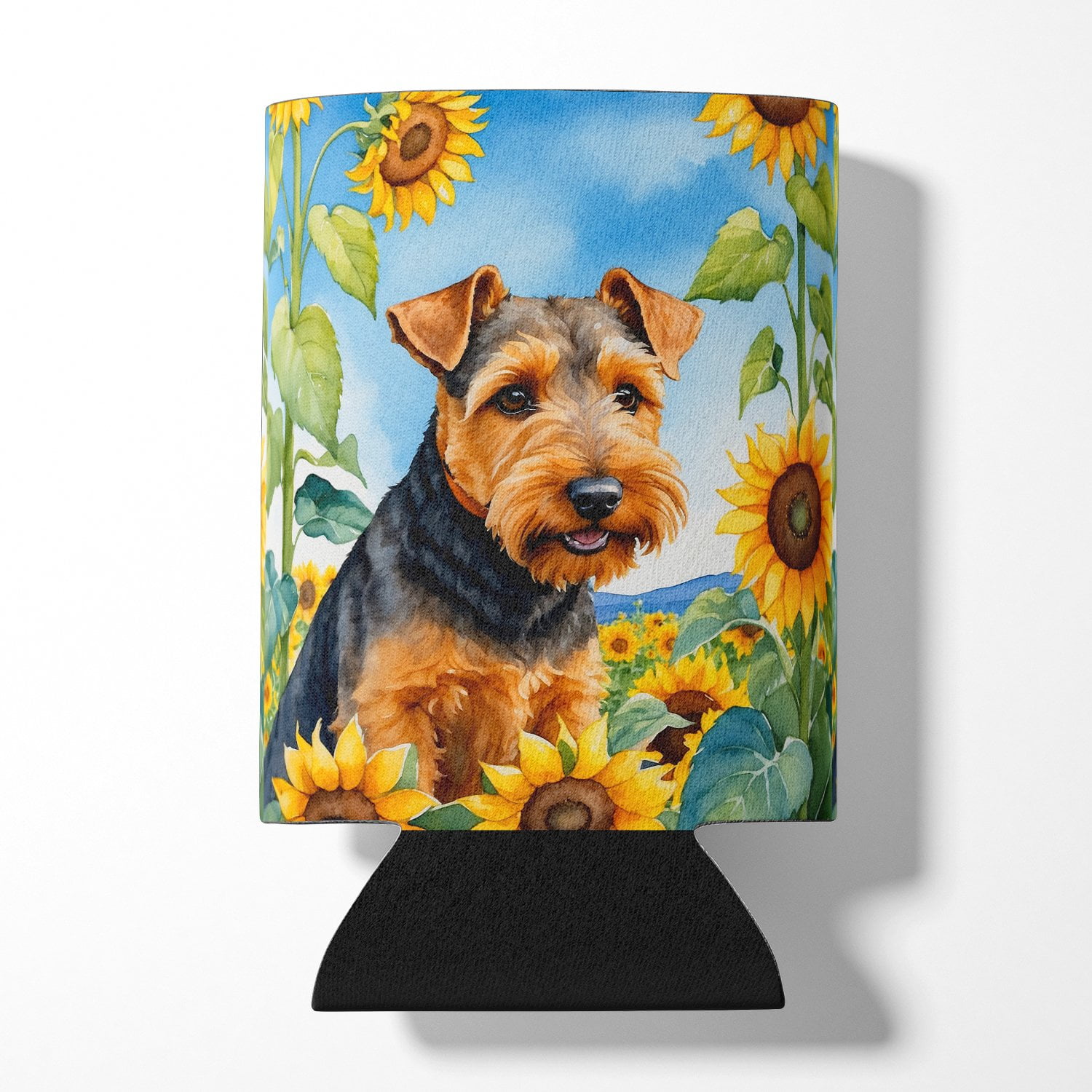 Welsh Terrier in Sunflowers Can or Bottle Hugger 3 in x 5 in