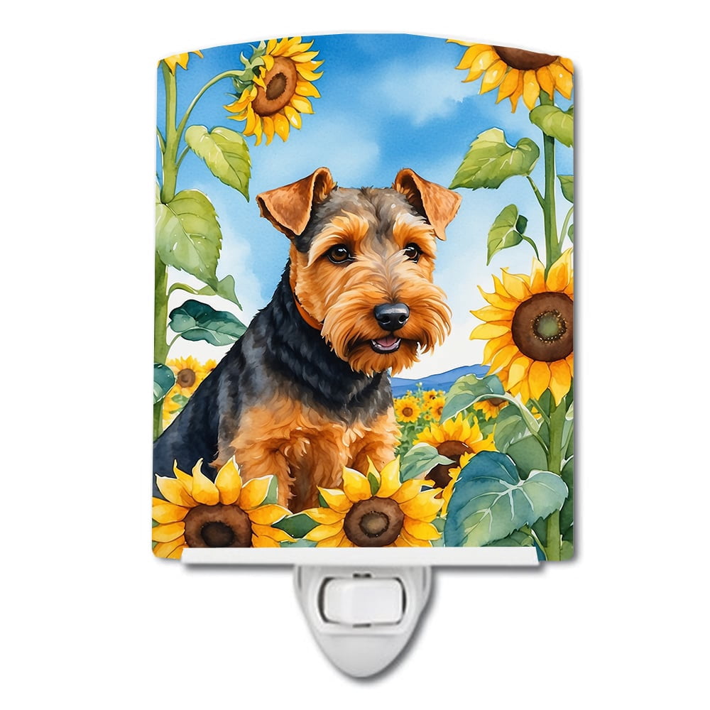 Welsh Terrier in Sunflowers Ceramic Night Light 4 in x 6 in