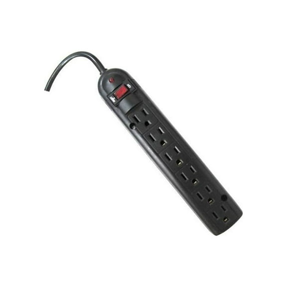 Weltron 6 Outlet Black Plastic Surge Protector w/ 6ft Cord