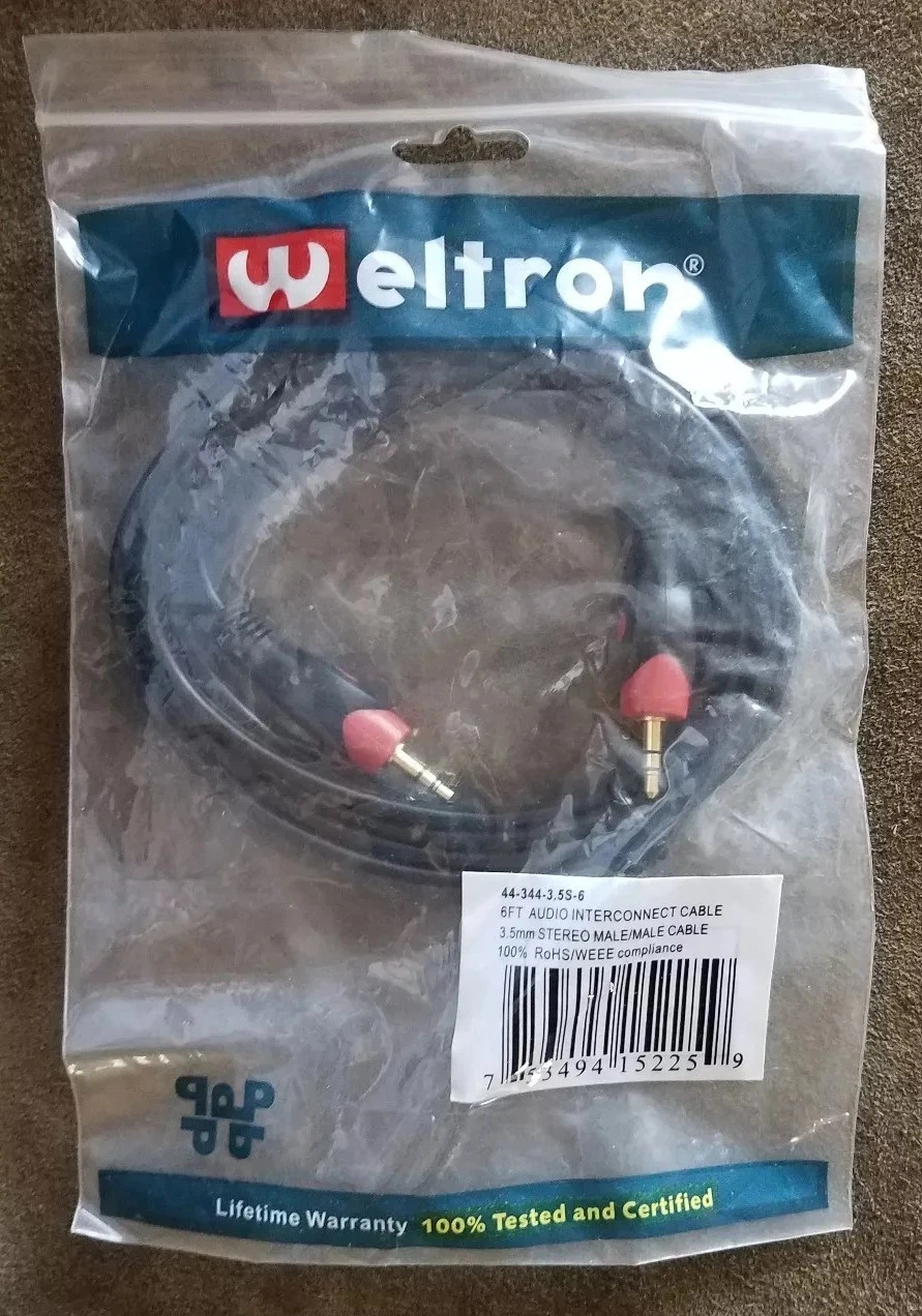 Weltron 6Ft Gold 3.5Mm Aux Stereo Mm Professional Audio Interconnect Cable Cord