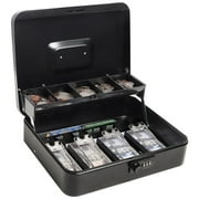 WeluvFit Cash Box Metal Money Box with Combination Lock and Money Tray, 4 Bill / 5 Coin Slots, 11.8" x 9.5" x 3.5", Black