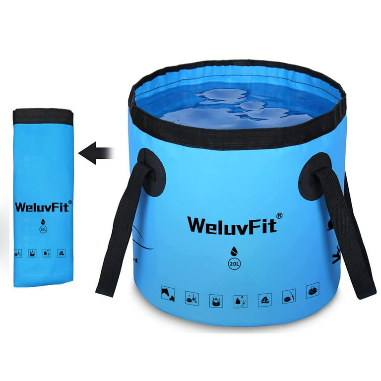 Weluvfit Collapsible Bucket with Handle, Lightweight Folding Water Container 5 Gallon (20L Blue), Size: Large