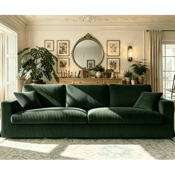 Welzona 101" Corduroy Sofa, Oversized Loveseat Couch with 2 Pillows, Green