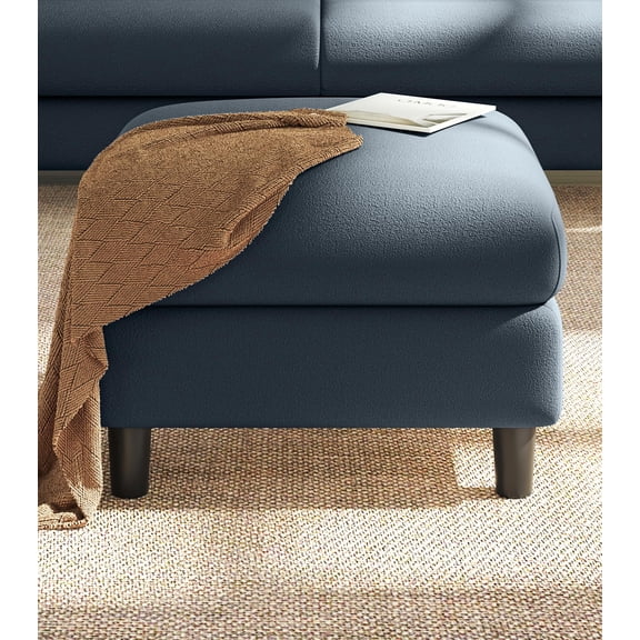 Welzona 26.7" Teddy Fabric Storage Ottoman, Square Footrest Bench with Hidden Compartment, Tool-Free Assembly, Blue