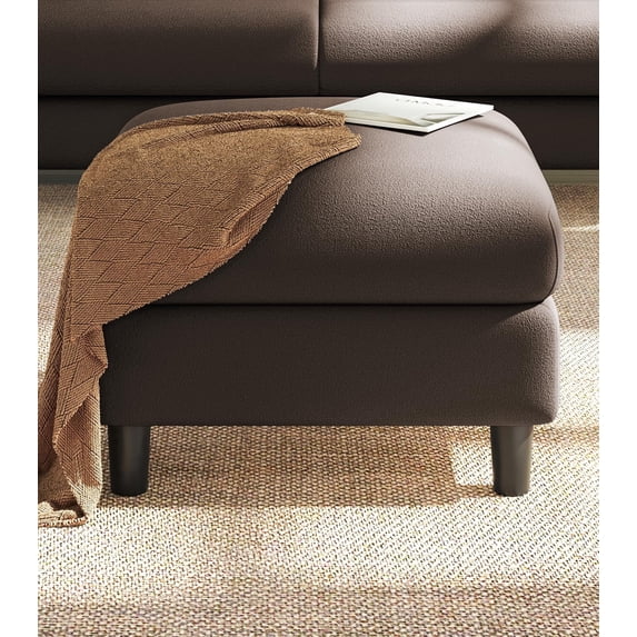 Welzona 26.7" Teddy Fabric Storage Ottoman, Square Footrest Bench with Hidden Compartment, Tool-Free Assembly, Coffee