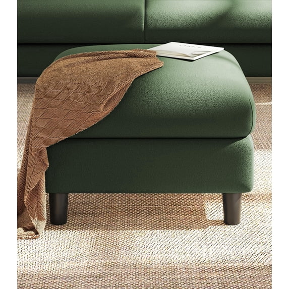 Welzona 26.7" Teddy Fabric Storage Ottoman, Square Footrest Bench with Hidden Compartment, Tool-Free Assembly, Green