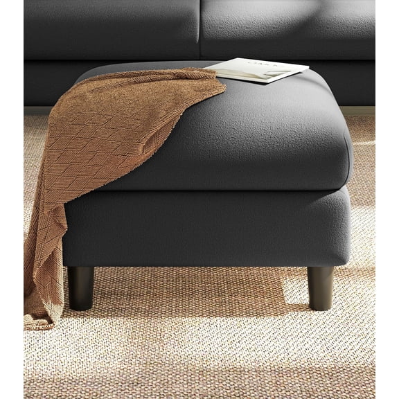 Welzona 26.7" Teddy Fabric Storage Ottoman, Square Footrest Bench with Hidden Compartment, Tool-Free Assembly, Grey