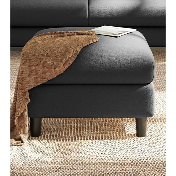 Welzona 26.7" Teddy Fabric Storage Ottoman, Square Footrest Bench with Hidden Compartment, Tool-Free Assembly, Grey