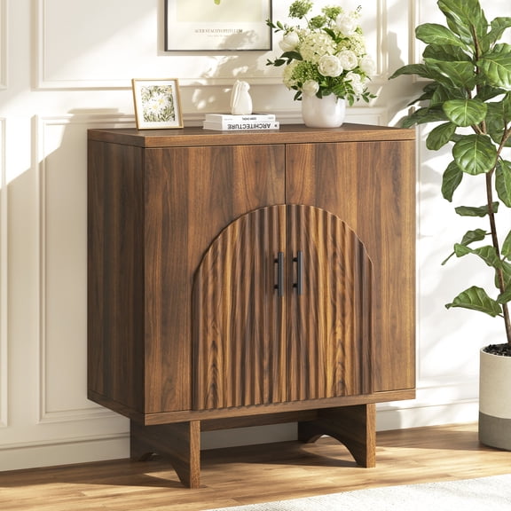 Welzona 31.5'' Fluted Arched Sideboard Buffet Cabinet with Storage, Walnut