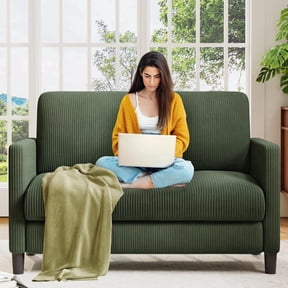 Welzona 51" Corduroy Loveseat Sofa, Small 2-Seater Couch for Small Spaces, Tool-Free Assembly,Green