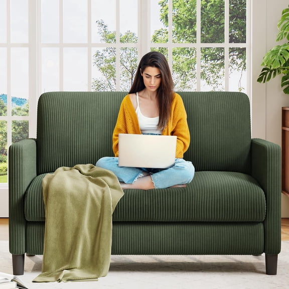 Welzona 51" Corduroy Loveseat Sofa, Small 2-Seater Couch for Small Spaces, Tool-Free Assembly,Green