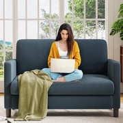 Welzona 51" Teddy Fabric Loveseat Sofa, Small 2-Seater Couch for Small Spaces, Tool-Free Assembly, Blue