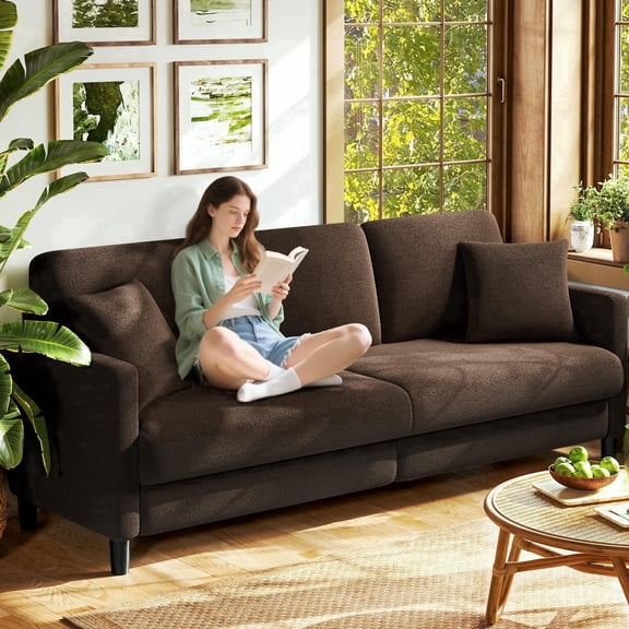 Welzona 83" Sofa Couch, Teddy 3 Seater Couch with 2 Pillows, Couches and Sofas, Coffee