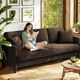 thumbnail image 1 of Welzona 83" Teddy Fabric Sofa, Modern 3-Seater Couch with 2 Throw Pillows, Tool-Free Assembly, Coffee, 1 of 9