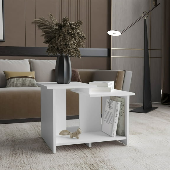 Weman 23.6" W Coffee Table with Open Shelf Living Room, Home Office Storage White