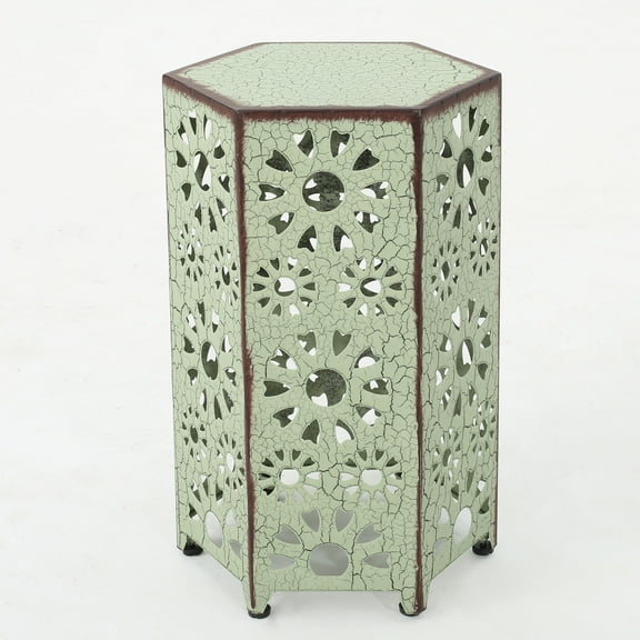 Wembaum Indoor 12 Inch Sunburst Iron Side Table, Crackle Green